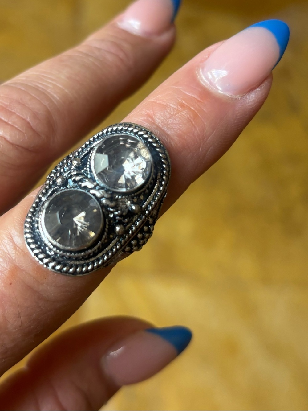 Sterling-Style Silver Ring with Clear Crystal Accents